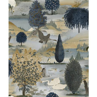 Holden Decor Swan Lake Navy/Ochre Wallpaper 13491 – Elegant Swan Design – 10m Roll