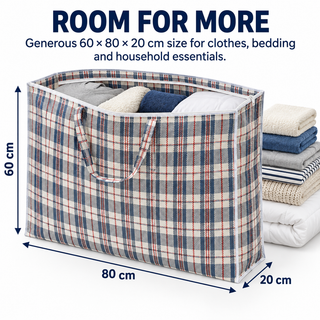 K Collection 10 Pack XXL 100L Tartan Laundry Storage Bags with Zip – 80 × 60 × 20cm