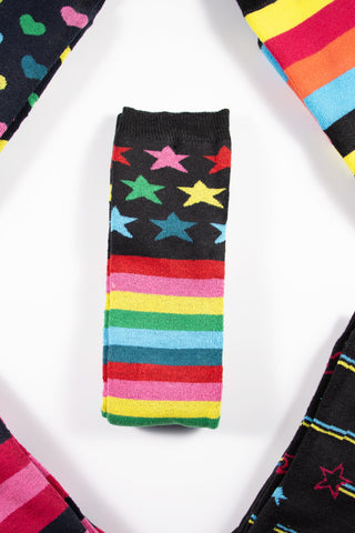 Ladies 5 Pack Wellington Boot Socks, Thermal - Hearts, Stars and Stripe Patterns