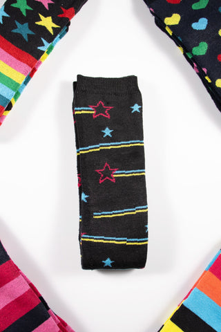 Ladies 5 Pack Wellington Boot Socks, Thermal - Hearts, Stars and Stripe Patterns