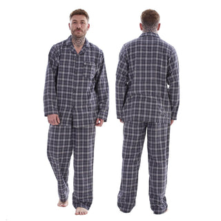Keanu Mens Brushed Pyjamas Set - Grey Check Design - 100% Cotton