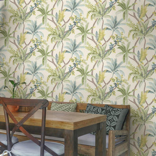 Holden Decor Trailing Palm Wallpaper - Charcoal, Teal & Green/Cream - 10m x 53cm Wide