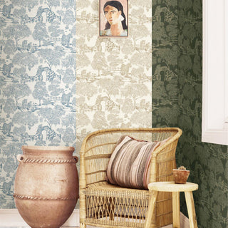 Holden Decor Eastern Horizons Zoo Lake - Green Metallic, Light Blue & Neutral - 10m x 53cm Wide