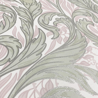 Muriva Vale Leaf Wallpaper - Blue & Green, Cream, Green & Pink - 10m x 53cm Wide