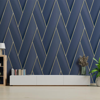 Debona Armando Wallpaper - White/Gold, Navy & Green - 10.05m x 0.53m