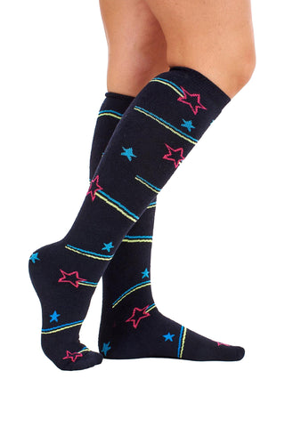 Ladies 5 Pack Wellington Boot Socks, Thermal - Hearts, Stars and Stripe Patterns