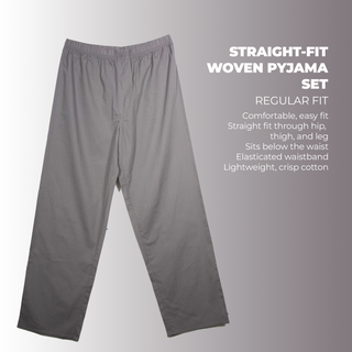 Keanu Mens Woven Pyjamas Set - Multiple Designs - Long Sleeve Button Down Shirt with Chest Pocket and Straight Leg Pants