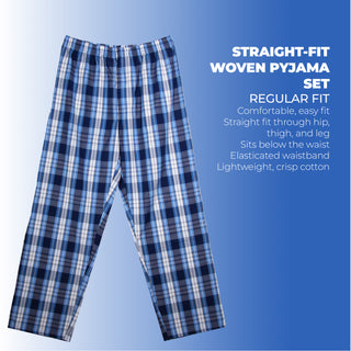 Keanu Mens Woven Pyjamas Set - Multiple Designs - Long Sleeve Button Down Shirt with Chest Pocket and Straight Leg Pants