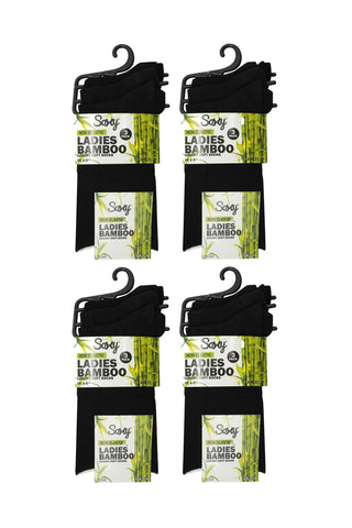 Ladies 12 Pack Bamboo Socks, Mid Calf, Non Elastic Anti Bacterial Socks - Black