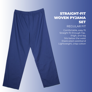 Keanu Mens Woven Pyjamas Set - Multiple Designs - Long Sleeve Button Down Shirt with Chest Pocket and Straight Leg Pants