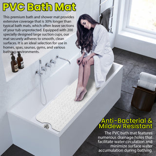 K Collection Premium Non Slip Shower Mat – Anti Mould & Mildew, 200 Suction Cups – Extra Long 100x40cm Rubber PVC Bath Mat – Machine Washable – White