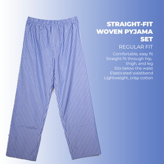 Keanu Mens Woven Pyjamas Set - Multiple Designs - Long Sleeve Button Down Shirt with Chest Pocket and Straight Leg Pants