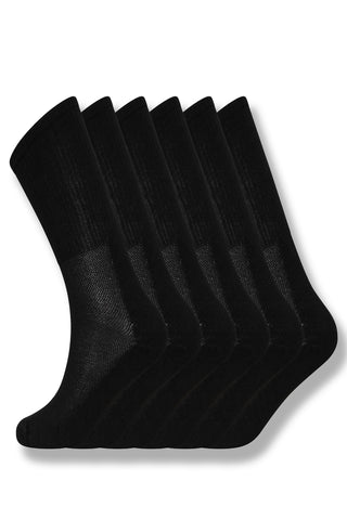 Mens 6 Pack Bamboo Sport Socks, Calf Size, Anti Bacterial Socks - Black