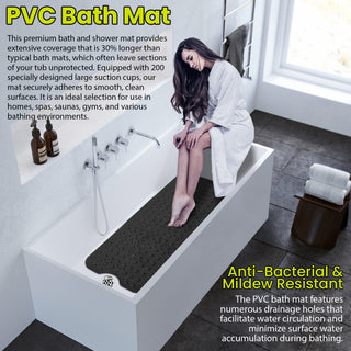 K Collection Premium Non Slip Shower Mat – Anti Mould & Mildew, 200 Suction Cups – Extra Long 100x40cm Rubber PVC Bath Mat – Machine Washable – Black