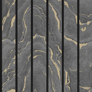Muriva Woodgrain Panel Charcoal & Gold Wallpaper 193503 – Modern Panel Design – 10m Roll