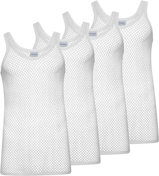 Keanu Mens 4 Pack String Vest  - White Design - 100% Pure Combed Cotton