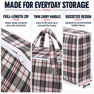 K Collection 10 Pack XXL 100L Tartan Laundry Storage Bags with Zip – 80 × 60 × 20cm