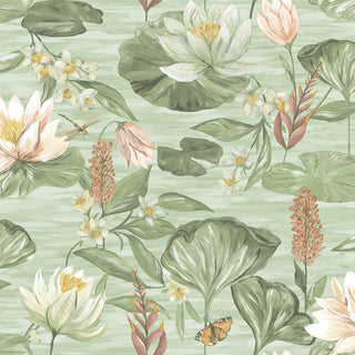 Holden Decor Lily Pad Green Wallpaper 13621 – Elegant Botanical Design – 10m Roll