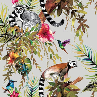 Holden Decor Lemur Silver Multi Wallpaper 12401 – Exotic Animal Design – 10m Roll