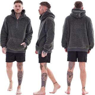 Keanu Mens Half Zip Up Sherpa Hoodie - Fluffy Fleece Jacket - Navy, Charcoal and Black Design