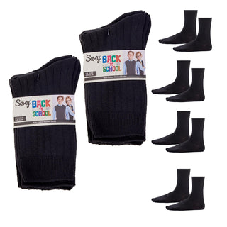 Kids 12 Pack Ribbed Ankle Cotton Rich Plain School Socks - Black