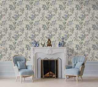 Holden Decor Hampton Gardens Neutral/Blue Wallpaper 13911 – Elegant Floral Garden Design – 10m Roll