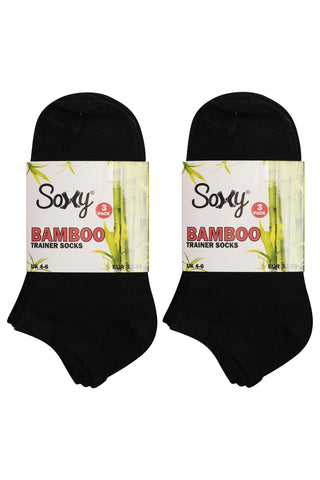 Ladies 6 Pack Bamboo Trainer Ankle Socks, Breathable Low Cut Ankle Trainer Sock - Black
