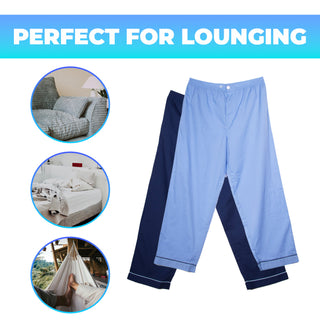Keanu Mens 2 Pack Woven Poplin Pyjama Bottoms - Blue and Navy Design - Cotton Blend