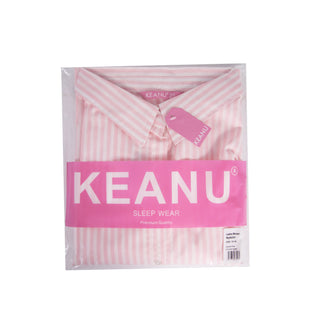 Keanu Ladies Cotton Woven Nightshirt - Pink with White Stripes - 100% Cotton