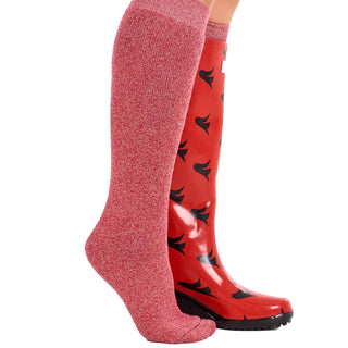 Ladies 4 Pack Wool Blend Long Wellington Boot Socks, Women's Welly Socks- Assorted Colours (Red, Green, Blue and Wine Red)