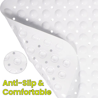 K Collection Premium Non Slip Shower Mat – Anti Mould & Mildew, 200 Suction Cups – Extra Long 100x40cm Rubber PVC Bath Mat – Machine Washable – White