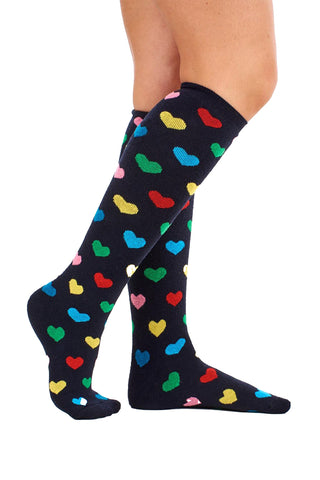Ladies 5 Pack Wellington Boot Socks, Thermal - Hearts, Stars and Stripe Patterns