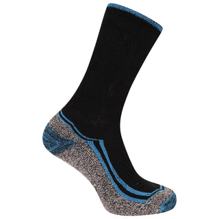 Mens 6 Pack Non Elastic Bamboo Mid Calf Work Socks, Anti Sweat Breathable, Suitable for Diabetics - Black Socks with Assorted Colour Trims