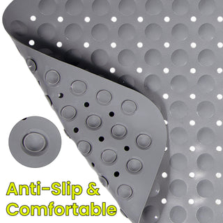 K Collection Premium Non Slip Shower Mat – Anti Mould & Mildew, 200 Suction Cups – Extra Long 100x40cm Rubber PVC Bath Mat – Machine Washable – Grey