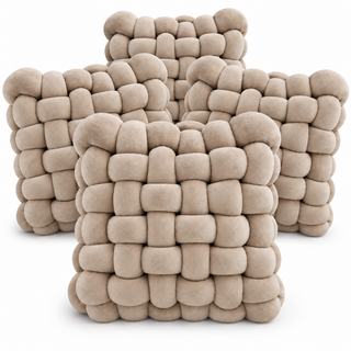 K Collection 4 Pack Knotted Cushions – 30 × 30cm Soft Woven Decorative Cushions