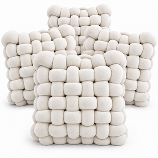 K Collection 4 Pack Knotted Cushions – 30 × 30cm Soft Woven Decorative Cushions