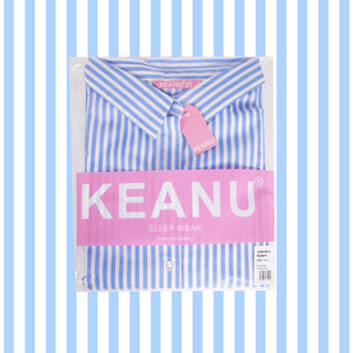 Keanu Ladies Cotton Woven Nightshirt - Blue with White Stripes - 100% Cotton