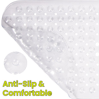 K Collection Premium Non Slip Shower Mat – Anti Mould & Mildew, 200 Suction Cups – Extra Long 100x40cm Rubber PVC Bath Mat – Machine Washable – Clear