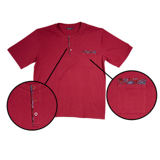 Keanu Mens Henley Short Pyjama - Red Design - Cotton Blend