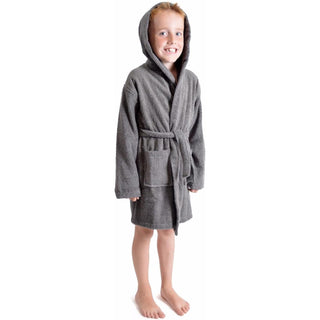 Keanu Kids Bath Robe - Grey Design - 100% Cotton - Ages 7-13 Years