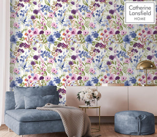 Muriva Countryside Floral Pink & Blue Wallpaper 206541 – Charming Floral Design – 10m Roll