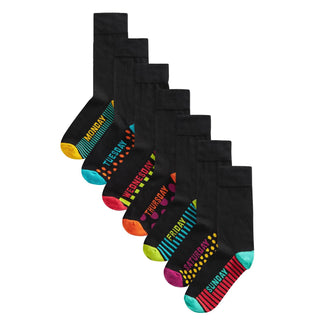 Ex Store Mens 7 Pack Socks - Days Of The Week Design - Cotton Rich Purista - Size 6-8 and 9-11