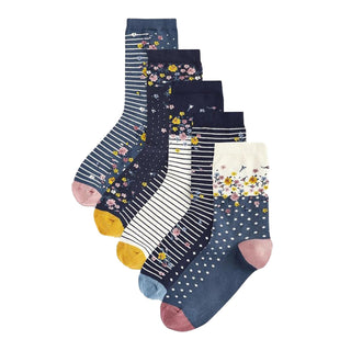 Ex Store Ladies 10 Pack Socks - Assorted Floral Spot Stripe Designs - Cotton Rich Purista - Size 4-7