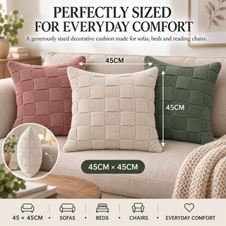 K Collection Corduroy Check Filled Cushions 45cm – Multiple Colours