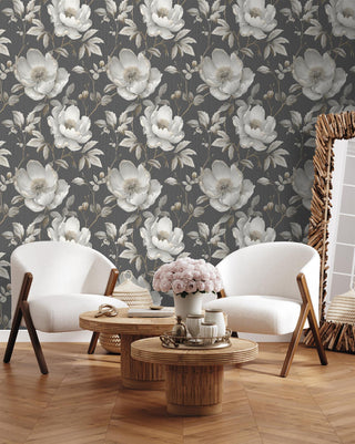 Muriva Alethia Floral Black Wallpaper 227503 10m Roll Elegant Botanical Feature Wall