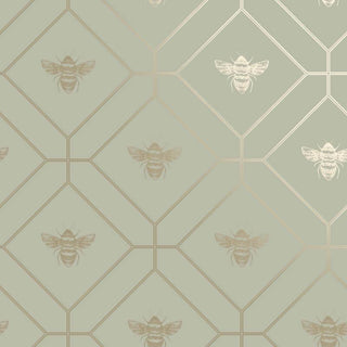 Holden Decor Honeycomb Bee Green/Gold Wallpaper 13080 – Elegant Bee & Honeycomb Design – 10m Roll