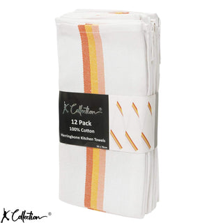K Collection Red 12 Pack Kitchen Towels Set - 100% Pure Cotton Classic Herringbone Weave