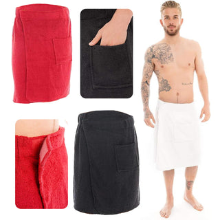 Keanu Mens Towel Wrap - 100% Cotton - White, Red and Black Design