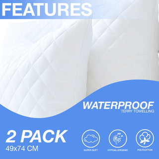 K Collection Premium Quilted Pillow Protectors - 2 Pack - Microfibre & Polyester