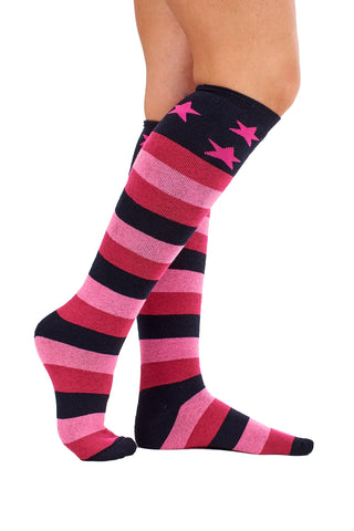 Ladies 5 Pack Wellington Boot Socks, Thermal - Hearts, Stars and Stripe Patterns